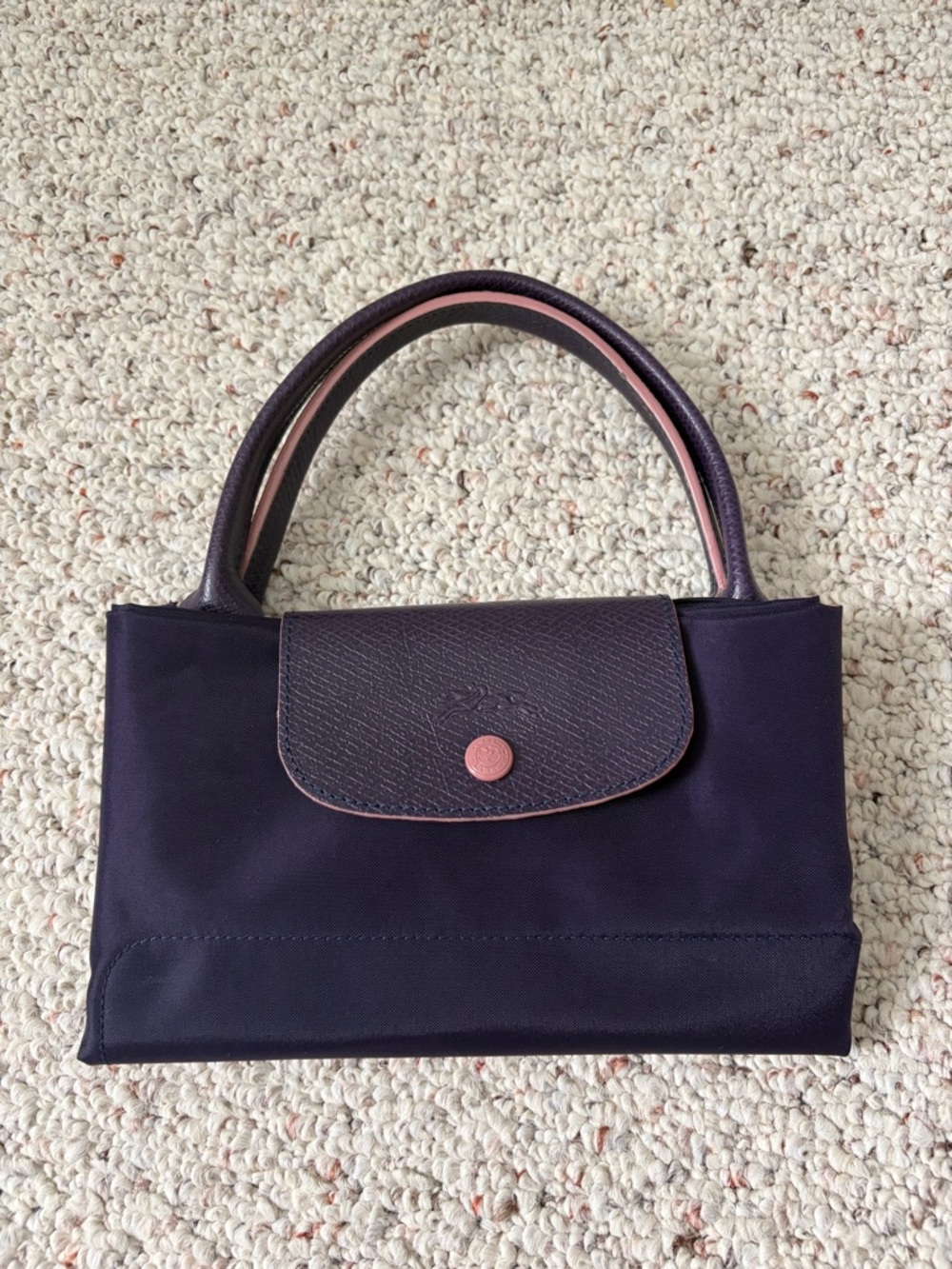 Longchamp Bilberry tote with pink trim top-handle
